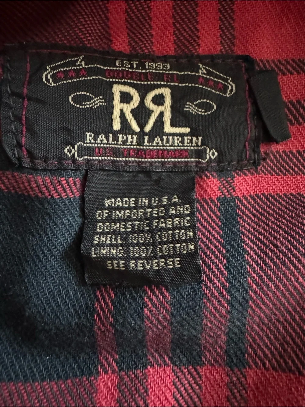 SzM Ralph Lauren Double RL Indigo Denim Jacket with Red Plaid Lining